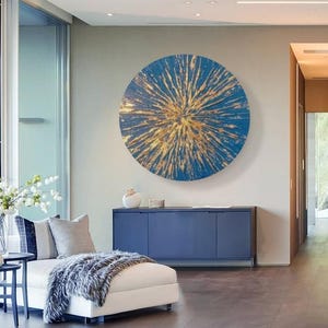 Blue and gold abstract modern painting original acrylic wall art blue painting modern gold leaf art 3d gold foil textured art for interior