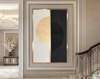 オリジナルの黒と金の抽象画、テクスチャのある壁アート - Etsy 日本