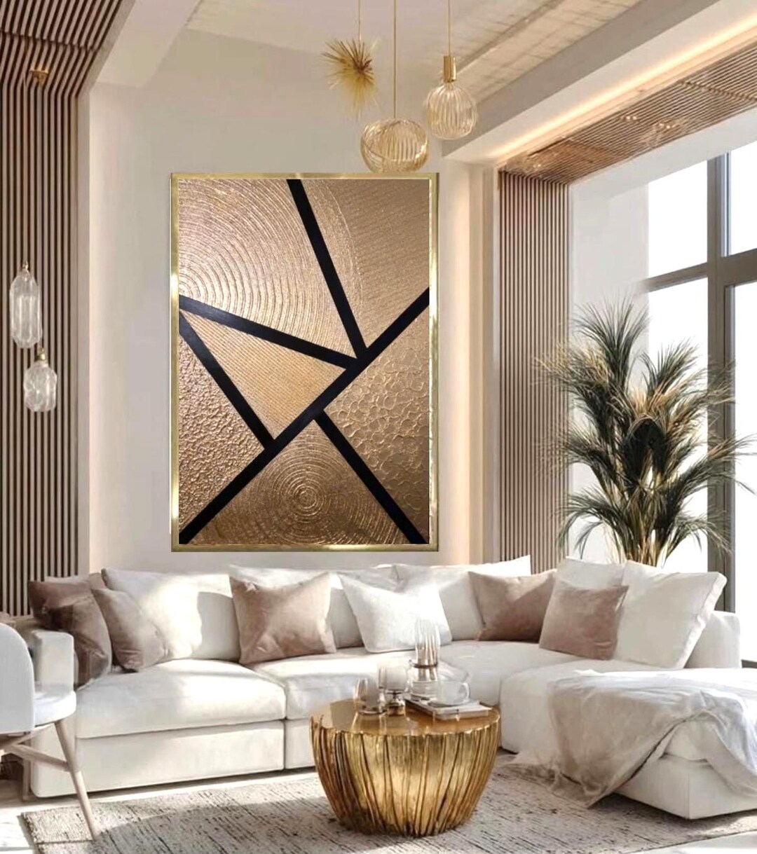 Gold Leaf Abstract Painting on Canvas Metallic Gold Wall Art 3D ...