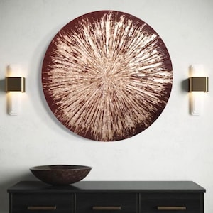 Round wall decor abstract textured painting on canvas gold leaf wall art circle brown and gold textured wall art gold art living room decor