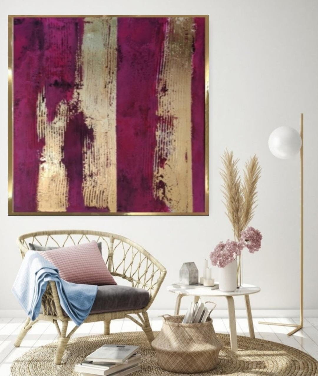 Pink Gold Abstract Painting Gold Textured Wall Art Gold Leaf Art Pink ...