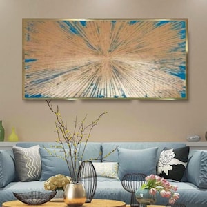 Wall art abstract blue gold painting on canvas gold leaf abstract acrylic art gold foil textured painting modern abstract living room art