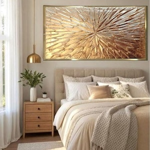 Gold leaf abstract textured painting modern art living room decor large abstract gold painting 3D metallic gold textured canvas wall art