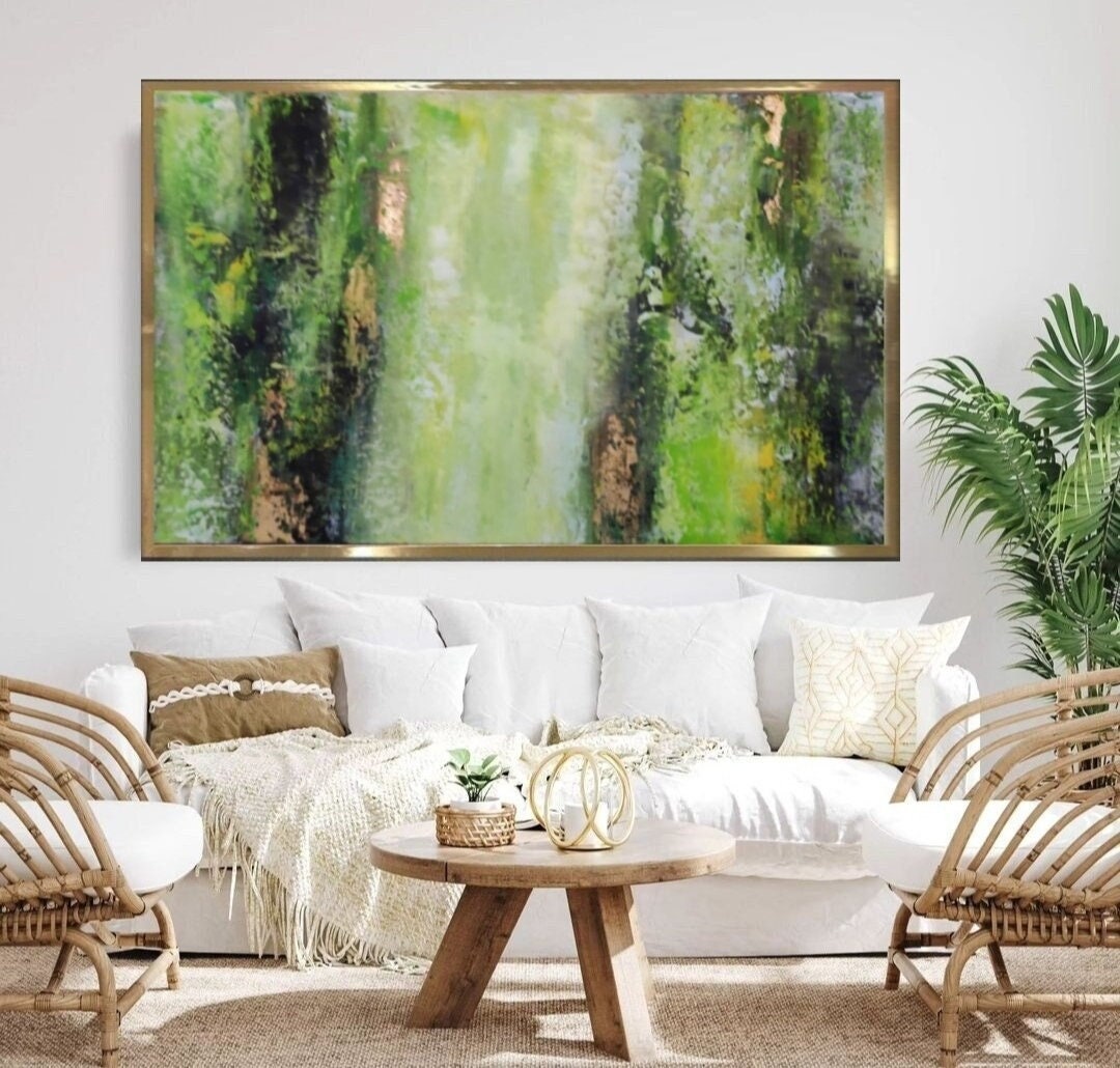 Green Gold Wall Art Gold Abstract Art Green Painting Gold Leaf Art ...