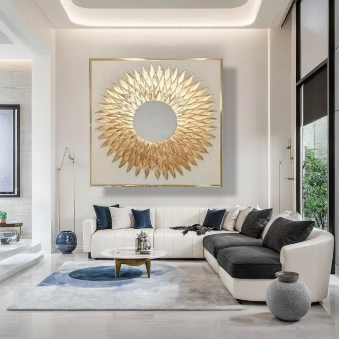 Abstract Gold Leaf Textured Painting: 3D Metallic Wall Art, Modern Home ...