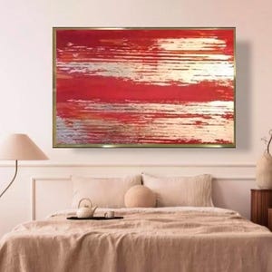 Large original red and gold abstract acrylic painting red gold leaf modern living room decor minimalist red abstract painting for bedroom