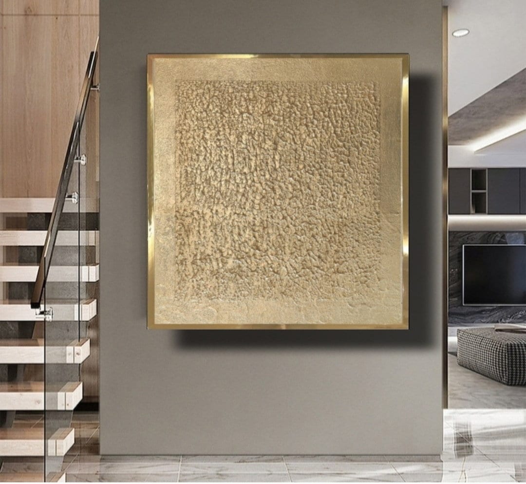 Gold Leaf Abstract Painting on Canvas Gold Foil Canvas Wall Art Gold ...