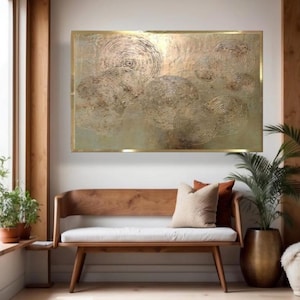 Luxury gold abstract painting modern living room art 3D textured wall art canvas gold leaf abstract textured wall decor original gold canvas