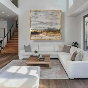 Minimalist white and gold wall art black gold leaf living room decor gold foil textured wall art original acrylic painting modern abstract
