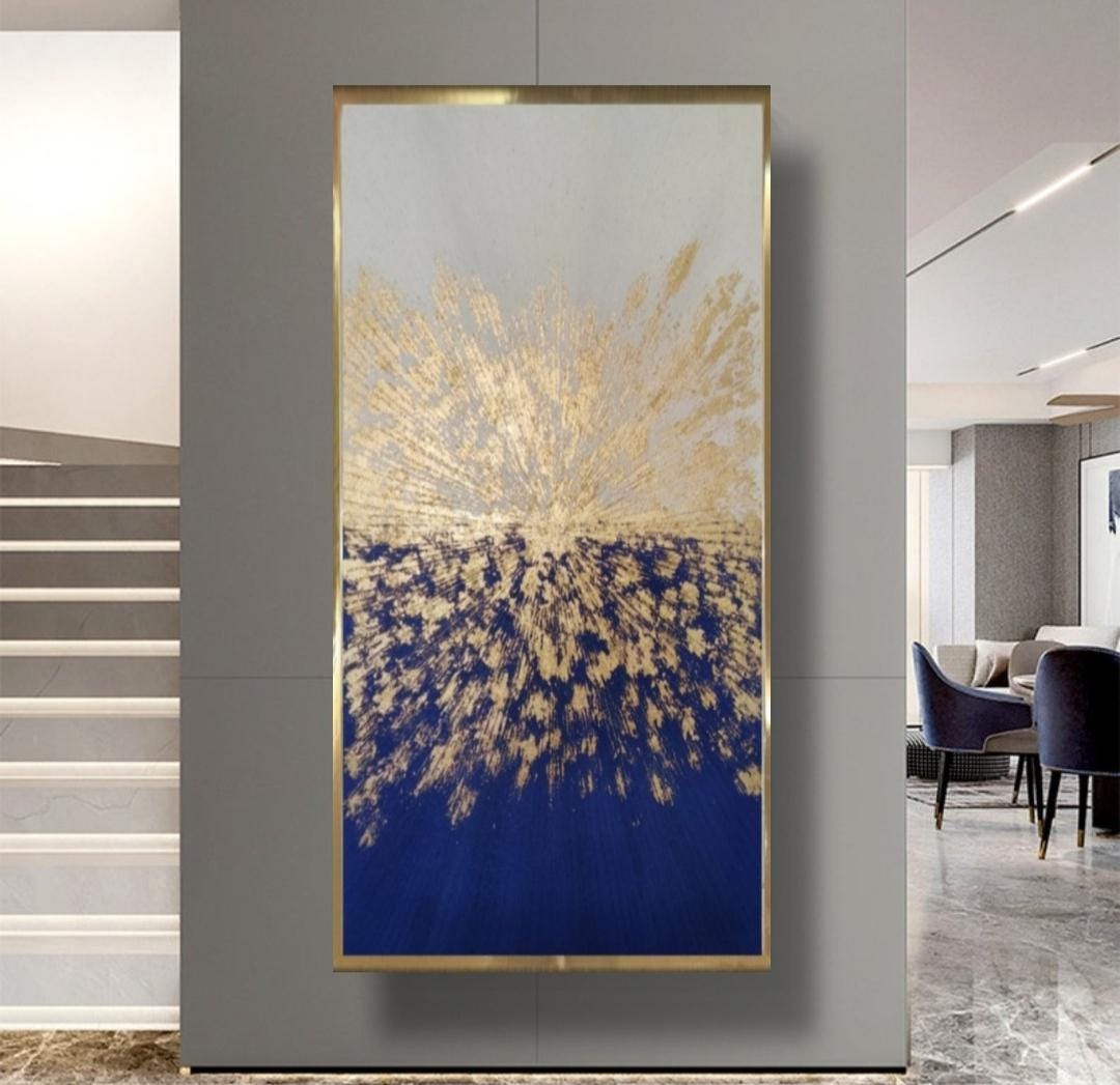 Blue Abstract Art Gold Leaf Painting Modern Abstract Canvas Art 3D Gold ...