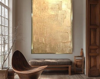 Gold abstract textured canvas gold foil original hand painted art gold leaf abstract wall art luxury modern room wall decor gold wall art