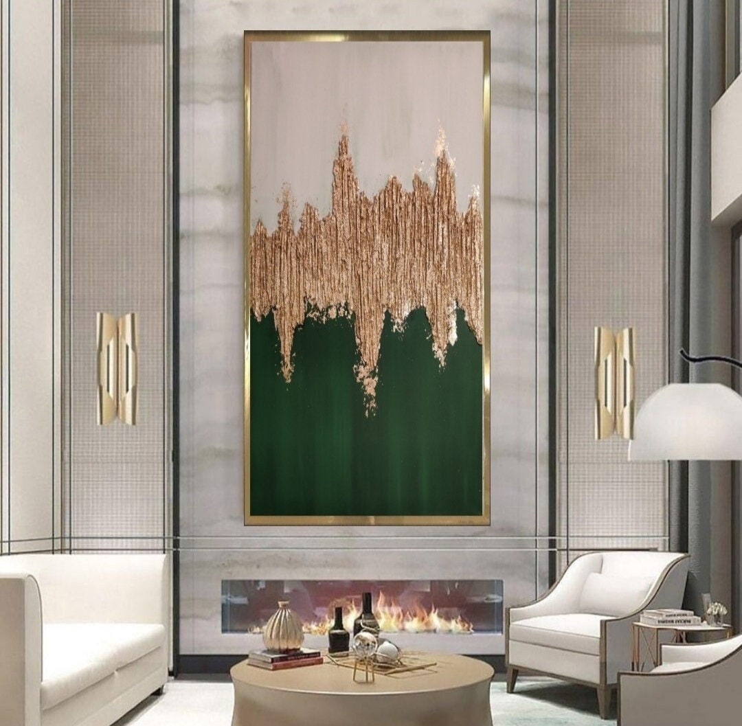 Green and Gold Abstract Wall Art Gold Leaf Art 3D Gold Textured ...