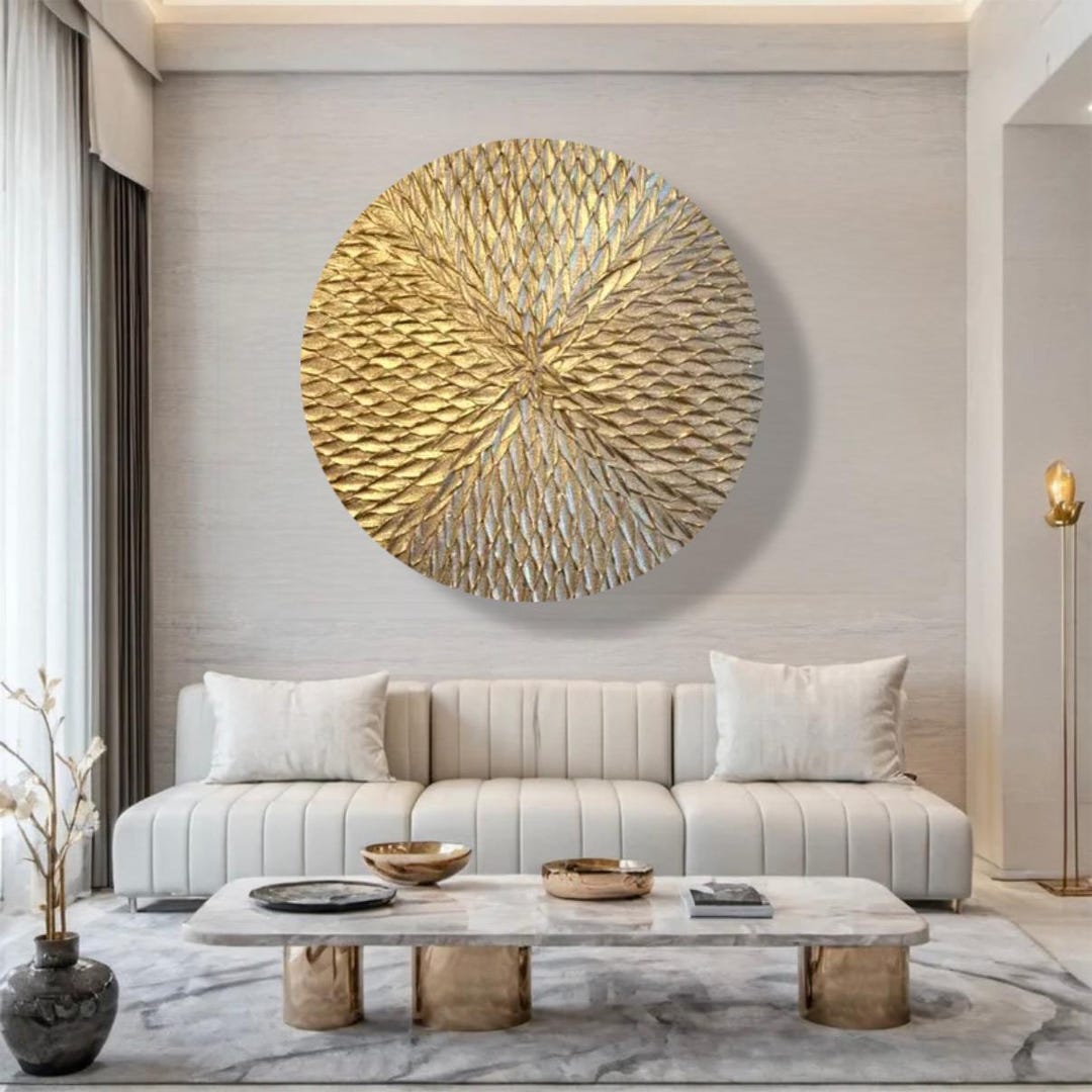 Textured Gold Leaf Circle Canvas Art – Modern Abstract Wall Decor ...