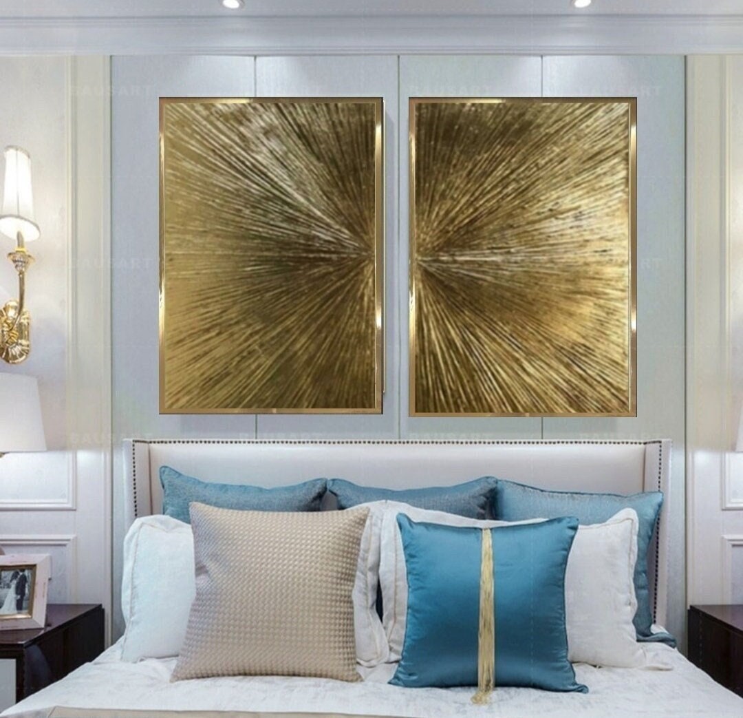 Abstract Art Gold Leaf Painting Gold Abstract Textured Wall Art 3D Gold Painting Modern Art Home ...