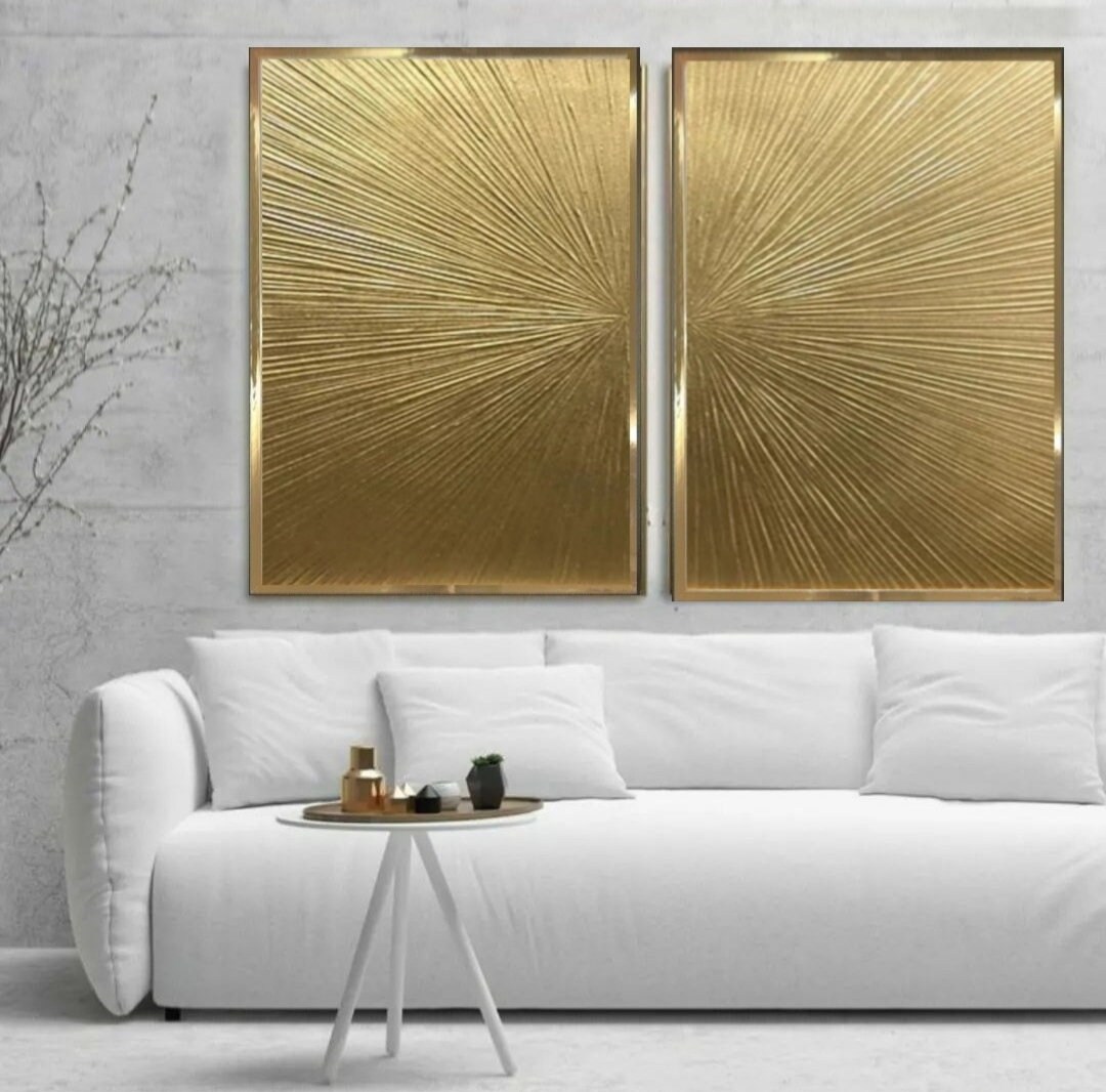 Gold Leaf Painting Gold Abstract Art 3D Textured Wall Art Large Gold