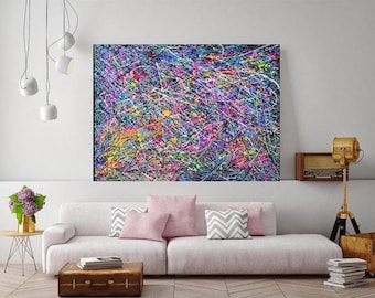 Colorful Abstract Acrylic Painting: Modern Wall Art on Canvas