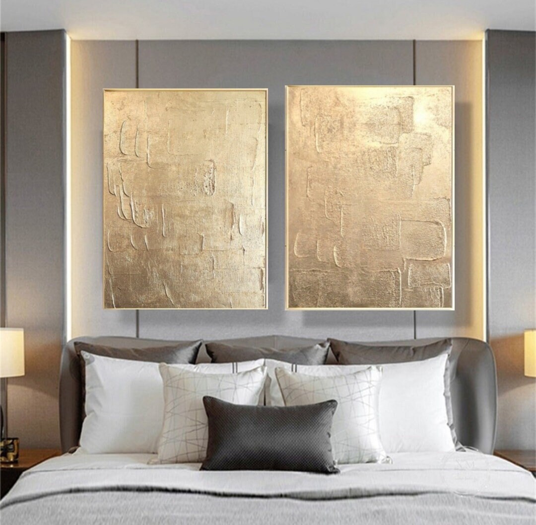 Gold Abstract Painting on Canvas Metallic Gold Art Gold Leaf Wall Art ...