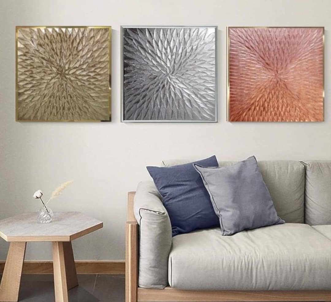 3D Gold Textured Art Canvas Painting Gold Leaf Wall Art Silver Gold ...