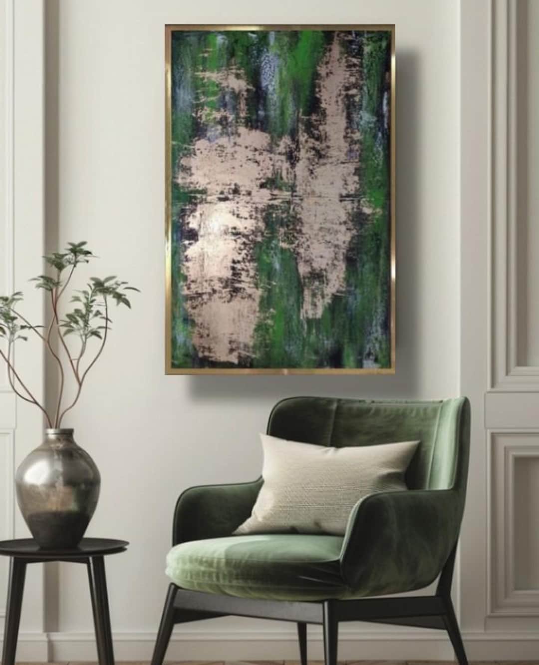 Large Abstract Green and Gold Art Gold Foil Painting Modern Green Wall ...