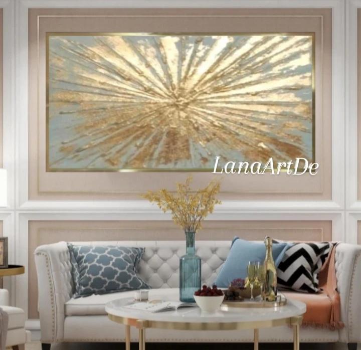 金箔の抽象画：ライトブルーのテクスチャアクリルアート - Etsy 日本