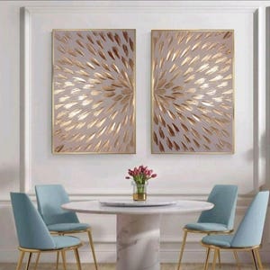 Toile d'art murale texturée dorée abstraite, peinture d'art moderne en feuille d'or pour chambre à coucher, art de feuille d'or de luxe, peinture originale faite à la main sur toile