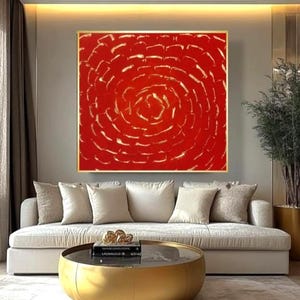 Red abstract wall art red and gold leaf painting modern room decor 3D gold textured canvas wall art gold foil abstract acrylic art on canvas