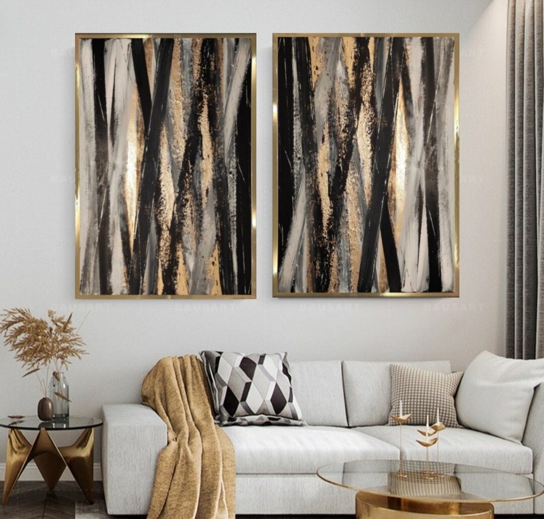 Black Gold Wall Art Gold Abstract Art Painting Modern Art Gold Leaf