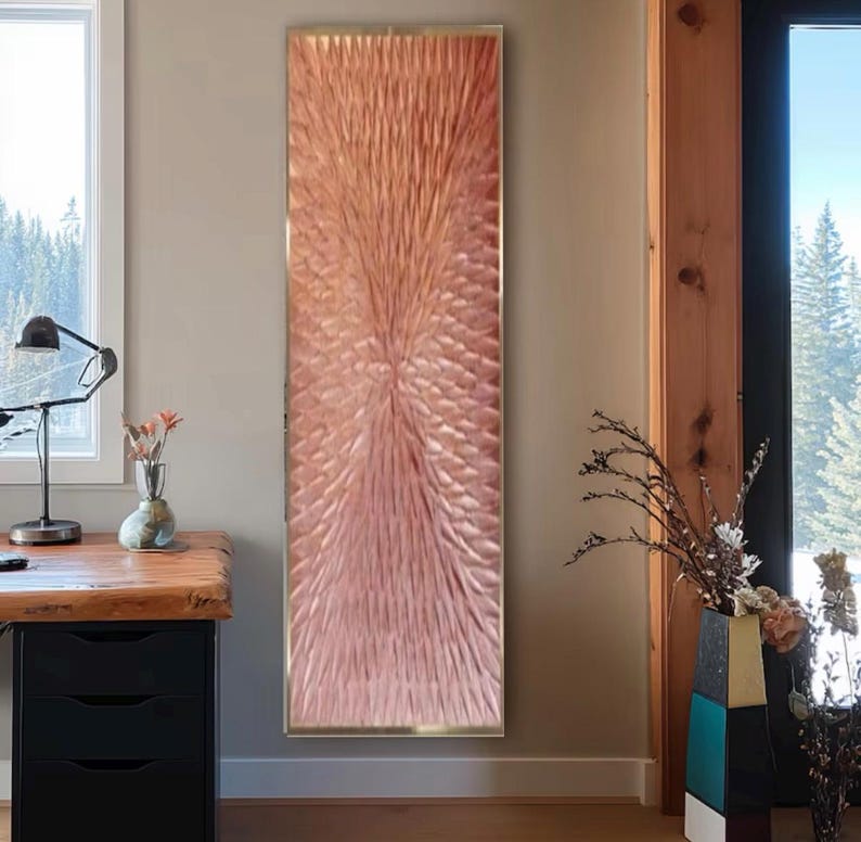 Copper Leaf Abstract Painting on Canvas 3D Textured Metallic Wall Art ...