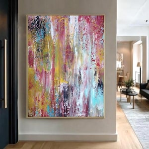 Peinture acrylique abstraite colorée, art mural abstrait moderne, peinture colorée au couteau, décoration murale moderne pour bureau à domicile