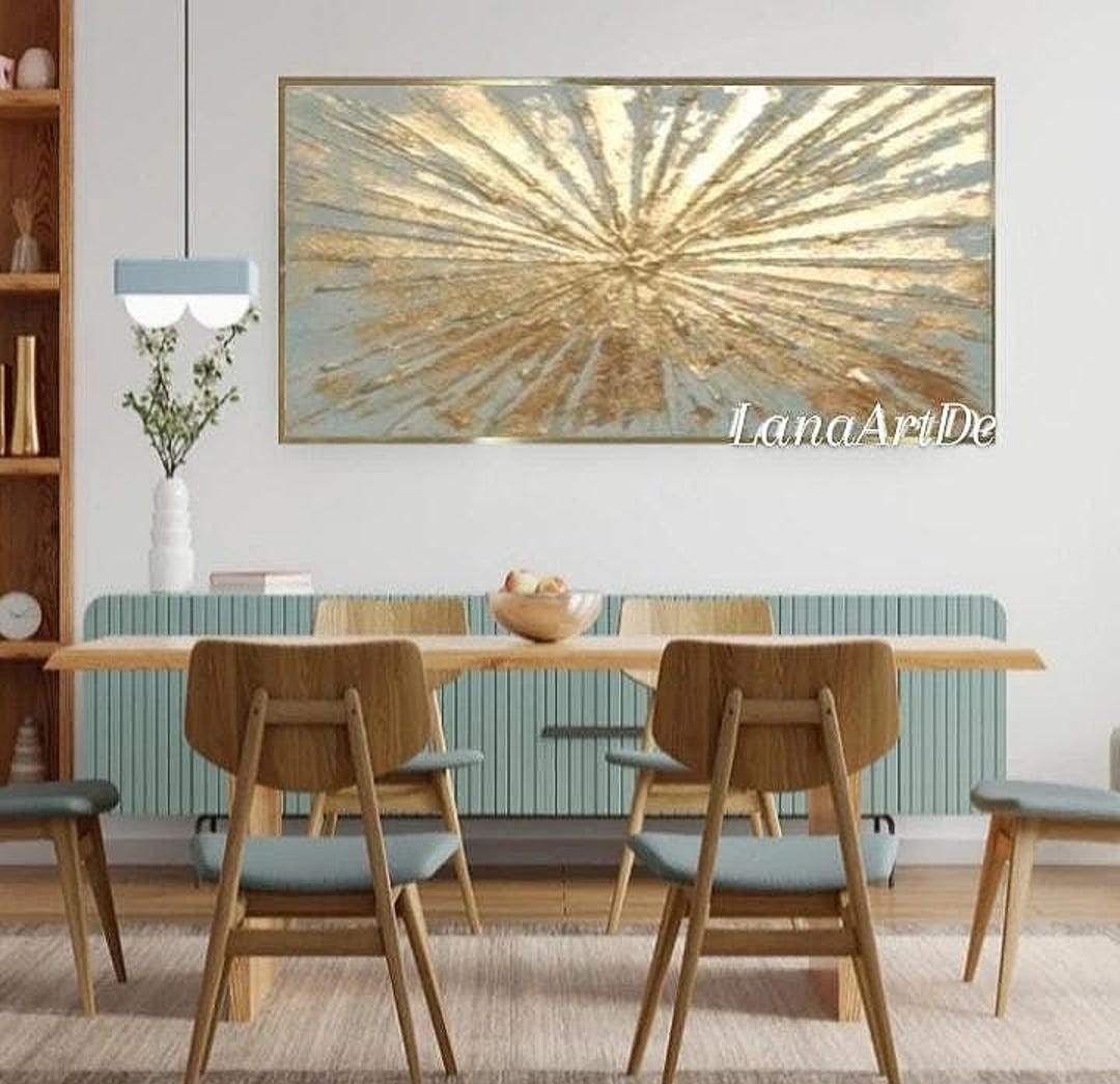 金箔の抽象画：ライトブルーのテクスチャアクリルアート - Etsy 日本