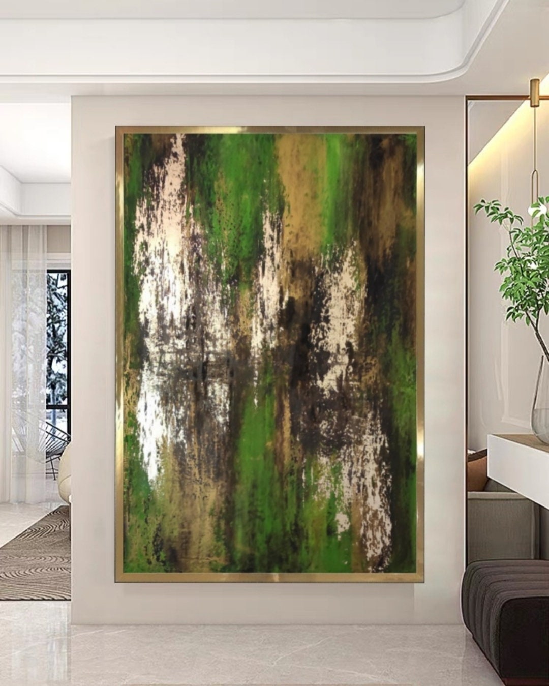 Green and Gold Abstract Art Gold Leaf Wall Art Acrylic Painting Modern ...