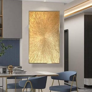Gold abstract modern painting on canvas 3d golden rays textured wall art gold leaf art for living room gold wall art bedroom wall decor