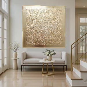 Luxury gold leaf abstract painting on canvas gold textured painting modern room decor minimalist gold foil canvas art metallic gold decor