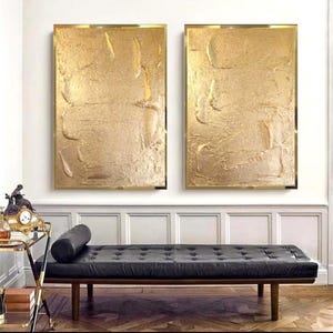 Gold abstract painting on canvas textured wall art gold foil minimalist art gold leaf abstract canvas wall art 3D luxury art for living room