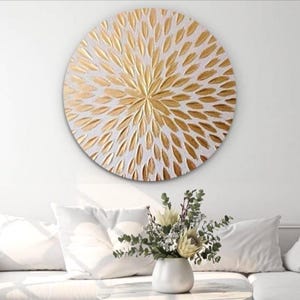 Circle gold wall art white and gold abstract textured painting modern art home decor gold leaf original acrylic art 3D textured wall art
