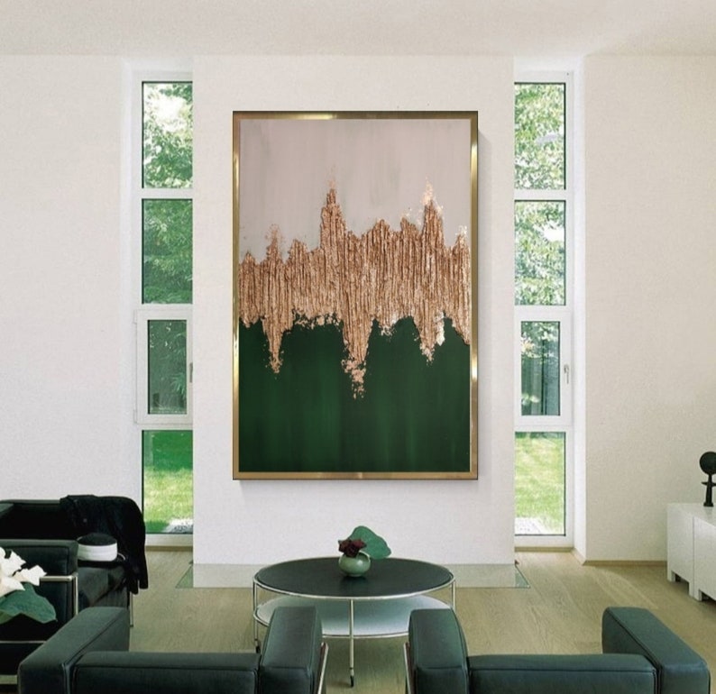 Green and Gold Abstract Wall Art Gold Leaf Art 3D Gold Textured ...