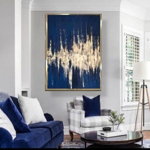 Original art blue and gold abstract textured painting modern art home decor large wall decor gold leaf art blue abstract acrylic wall  art