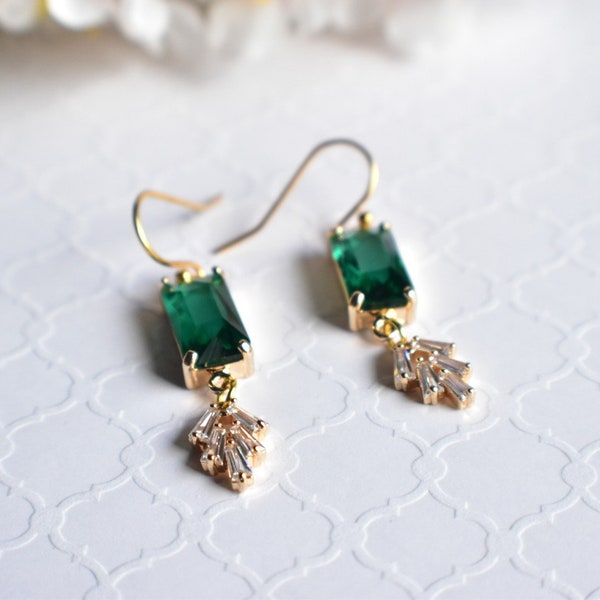 Fast Shipping | Emerald Art Deco Earring | 1920s Earring | Flapper Earring | Roaring 20s Jewelry | Great Gatsby | Vintage Inspired Glam