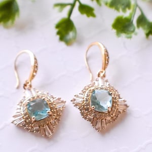 Aquamarine Art Deco Earrings | Dainty Crystal Earrings | Vintage Earrings | Great Gatsby | 1920s | Gold Art Deco Earrings