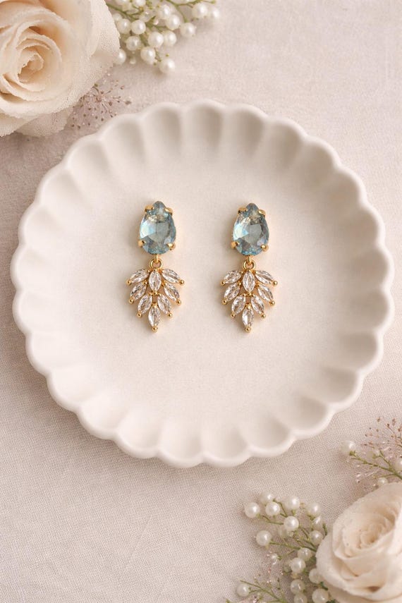 Art Deco Light Blue Teardrop Earrings | Light Sapphire Teardrop Earrings | Crystal Teardrop Earrings | Something Blue