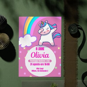 Postcard invitation birthday party girl unicorn