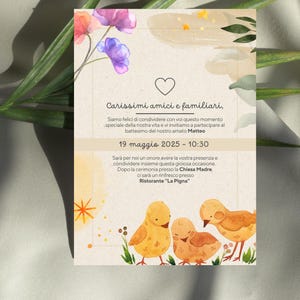 Invito Battesimo digitale - Invito Personalizzato- Bimbo - Tema passerotti