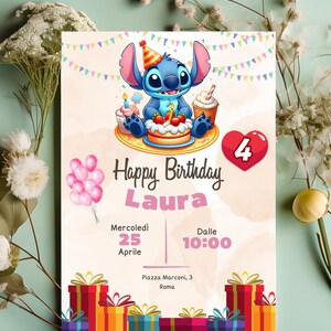Carte postale invitation anniversaire fille Stitch Disney