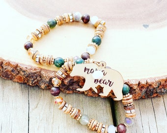 Mama bear, set of two bracelets, stackable bracelet, gift for her,