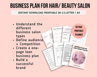Business Plan for salon, hair and beauty salon planner, small business planner, salon Business Plan, beautician Startup PDF, beauty business