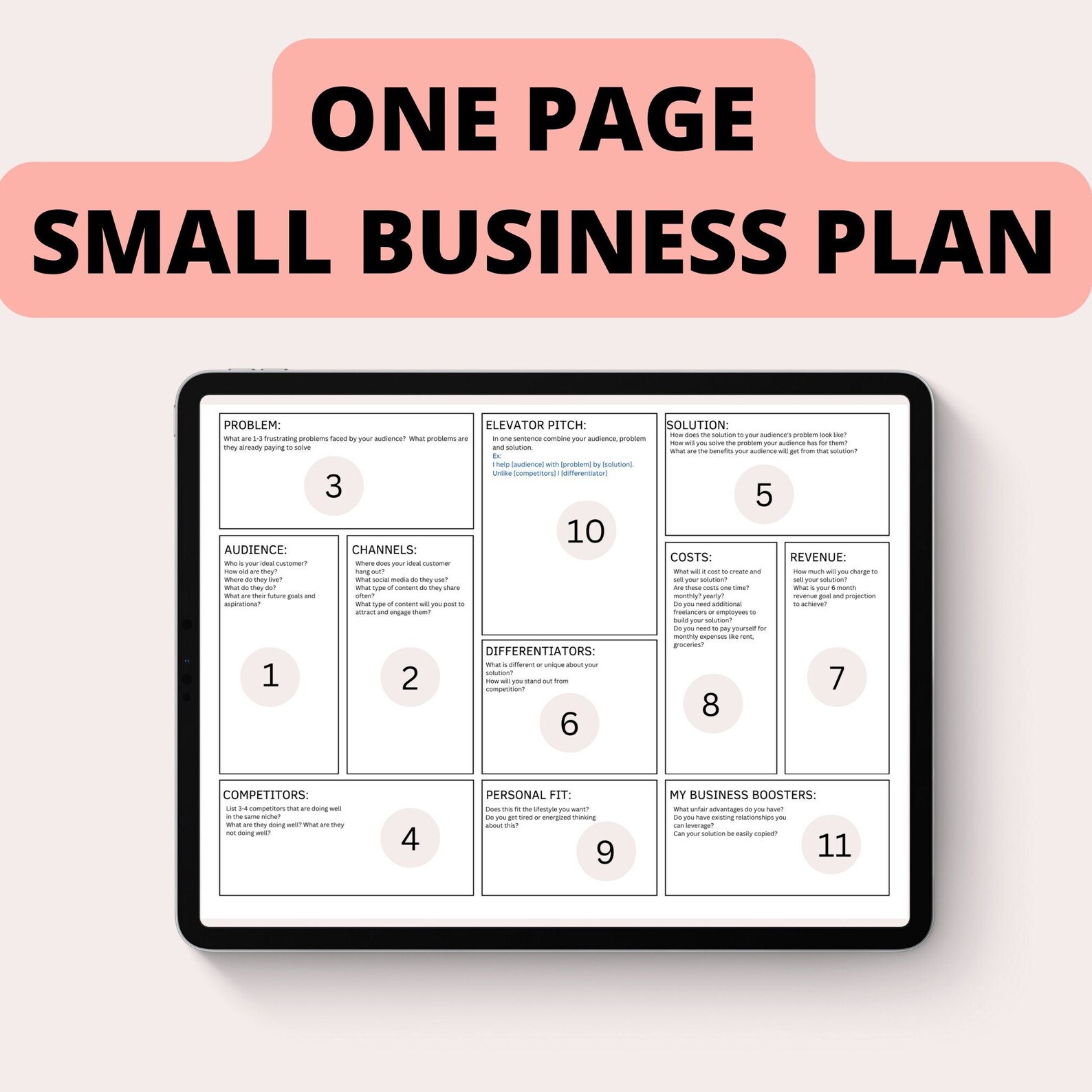 One Page Business Plan Small Business Plan Template Lean Business Plan ...
