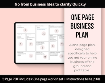 One page business Plan | Small Business plan Template | Lean business plan