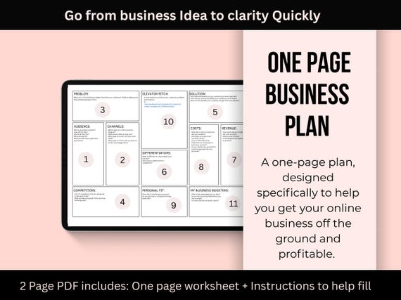 One page business Plan | Small Business plan Template | Lean business plan