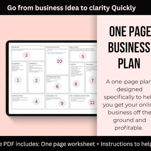 One page business Plan | Small Business plan Template | Lean business plan