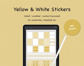 Yellow And White Stickers for Planner. Yearly, Monthly, Daily, Budget and Goals